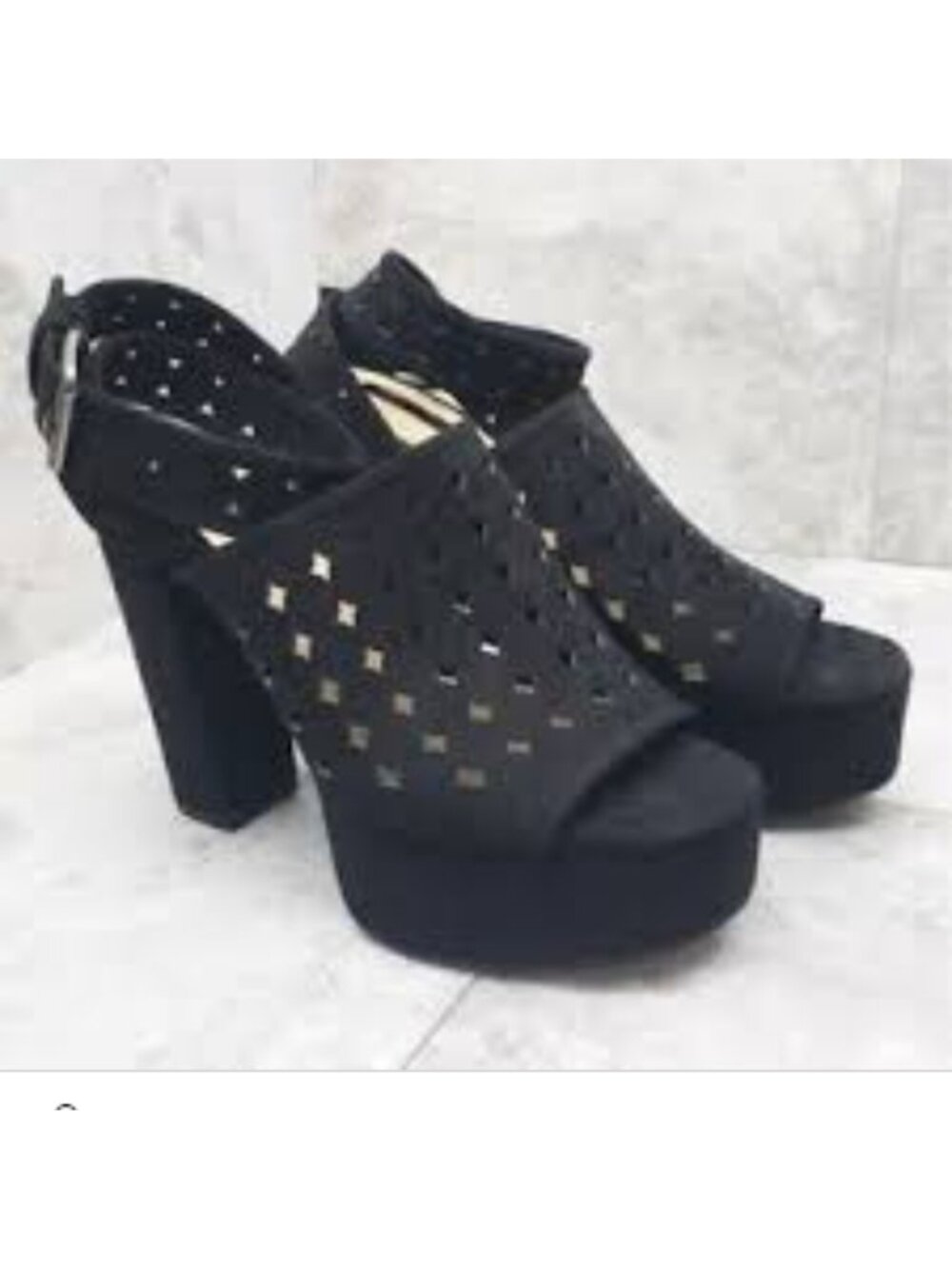 Zara Block Platform Heel Shoes Geometric laser cut Diamond pattern